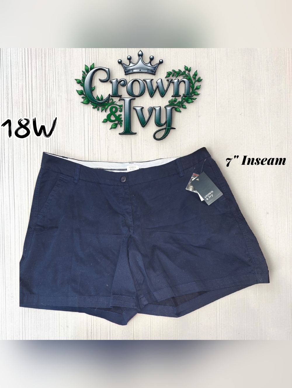 crown & ivy Navy Cotton Blend Women’s Shorts 18W NWT